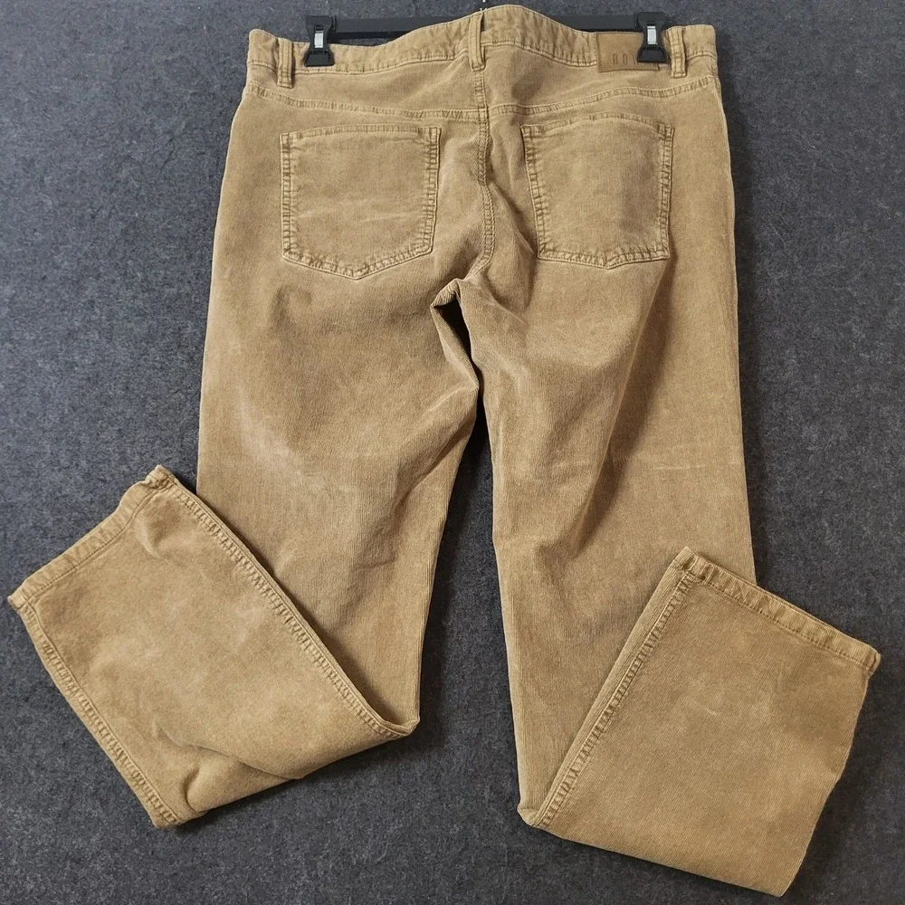 ROWM Mens Corduroy Pants Tan Khaki Straight Leg Five Pocket Trousers 36x30